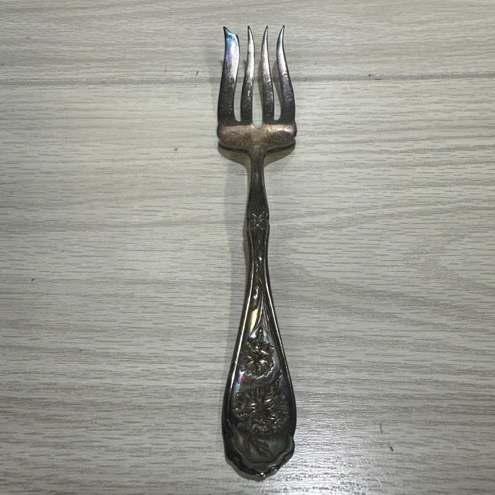 Oneida Carnation W.R. Silverplate Cold Meat Serving Fork PAT Jan 14 1908 Vintage